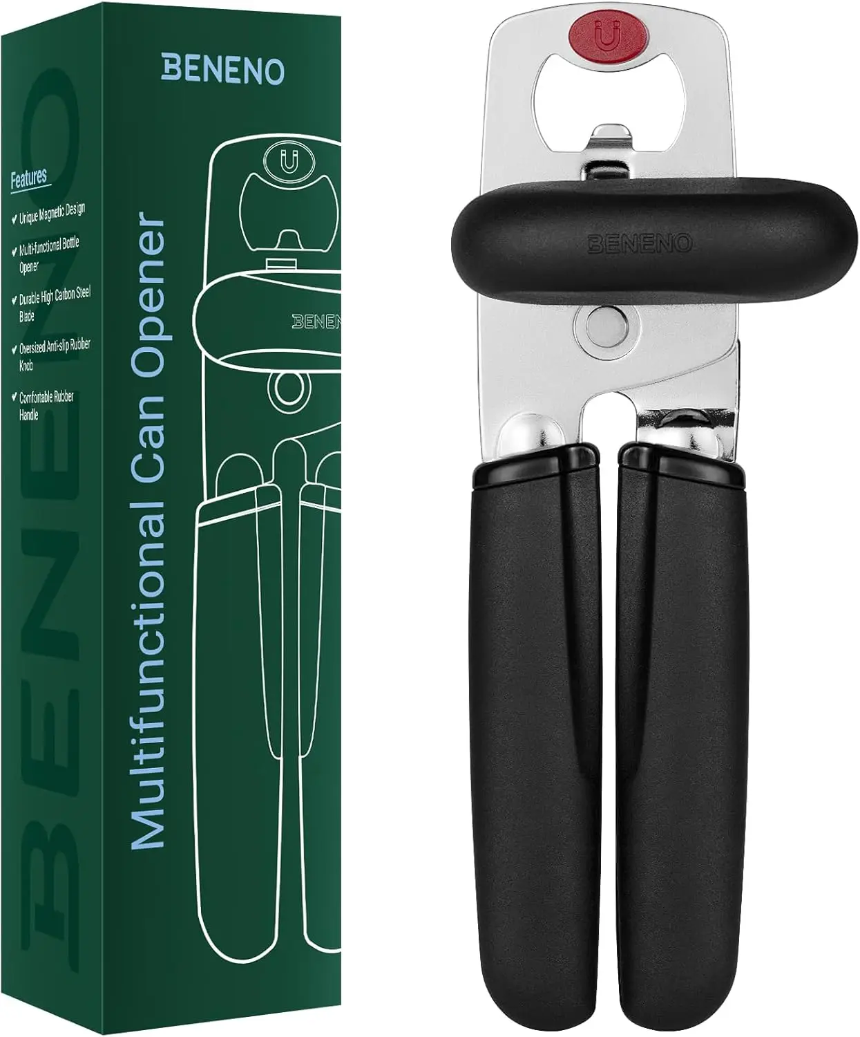 

Heavy Duty Manual Can Opener with Magnet Lid Lifter & Bottle Opener, Ergonomic Soft Grip for Easy Use