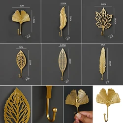 Retro Gold Leaf Shape Hanging Hooks Punch-Free Wall Hanger Hanging Storage Rack Towel Cloth Self Adhesive Household Organizer