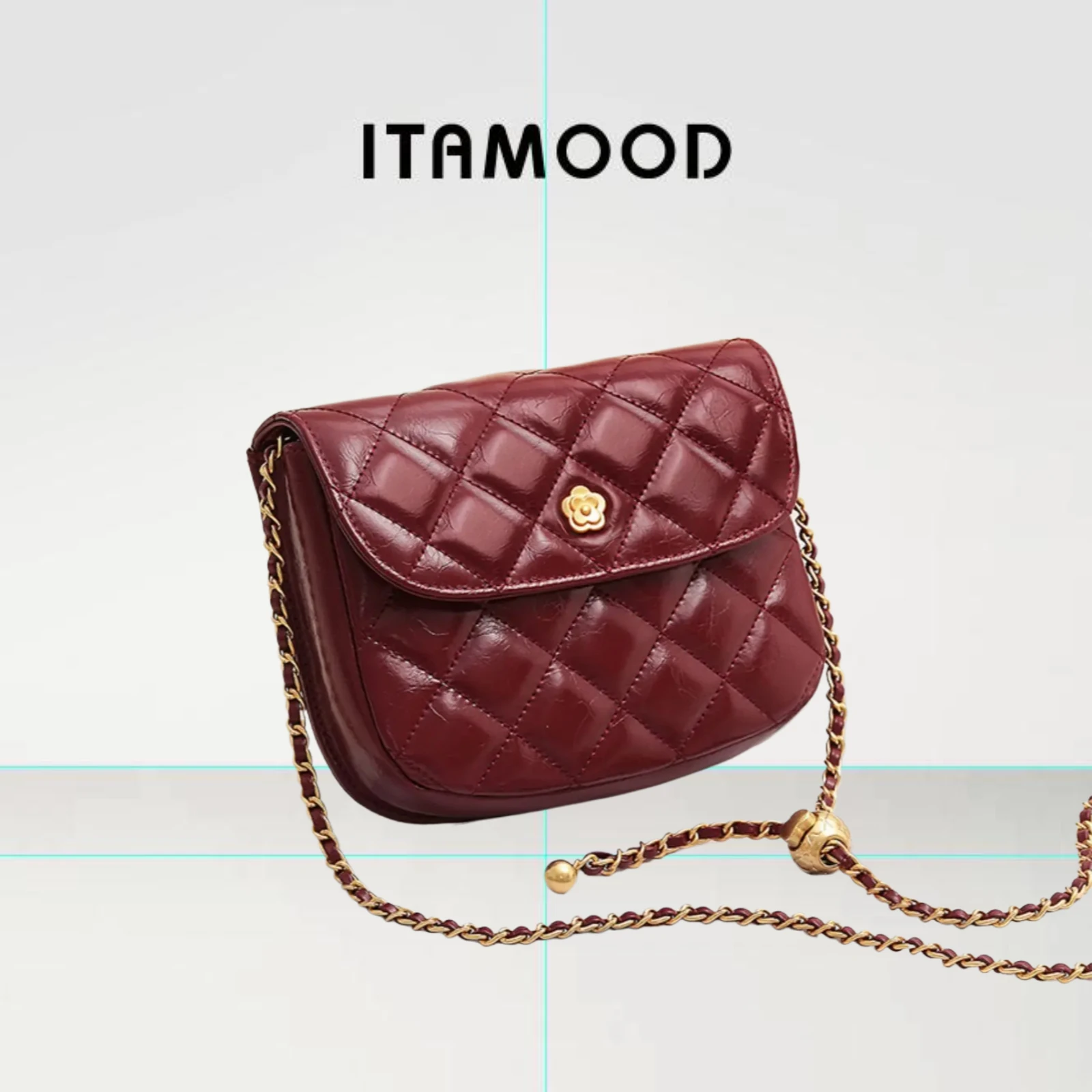 

ITAMOOD Women Chain Bag Genuine Leather Cowhide Red Square Bag Luxury Original Design Brand Diamond Grid Shoulder Crossbody Bag