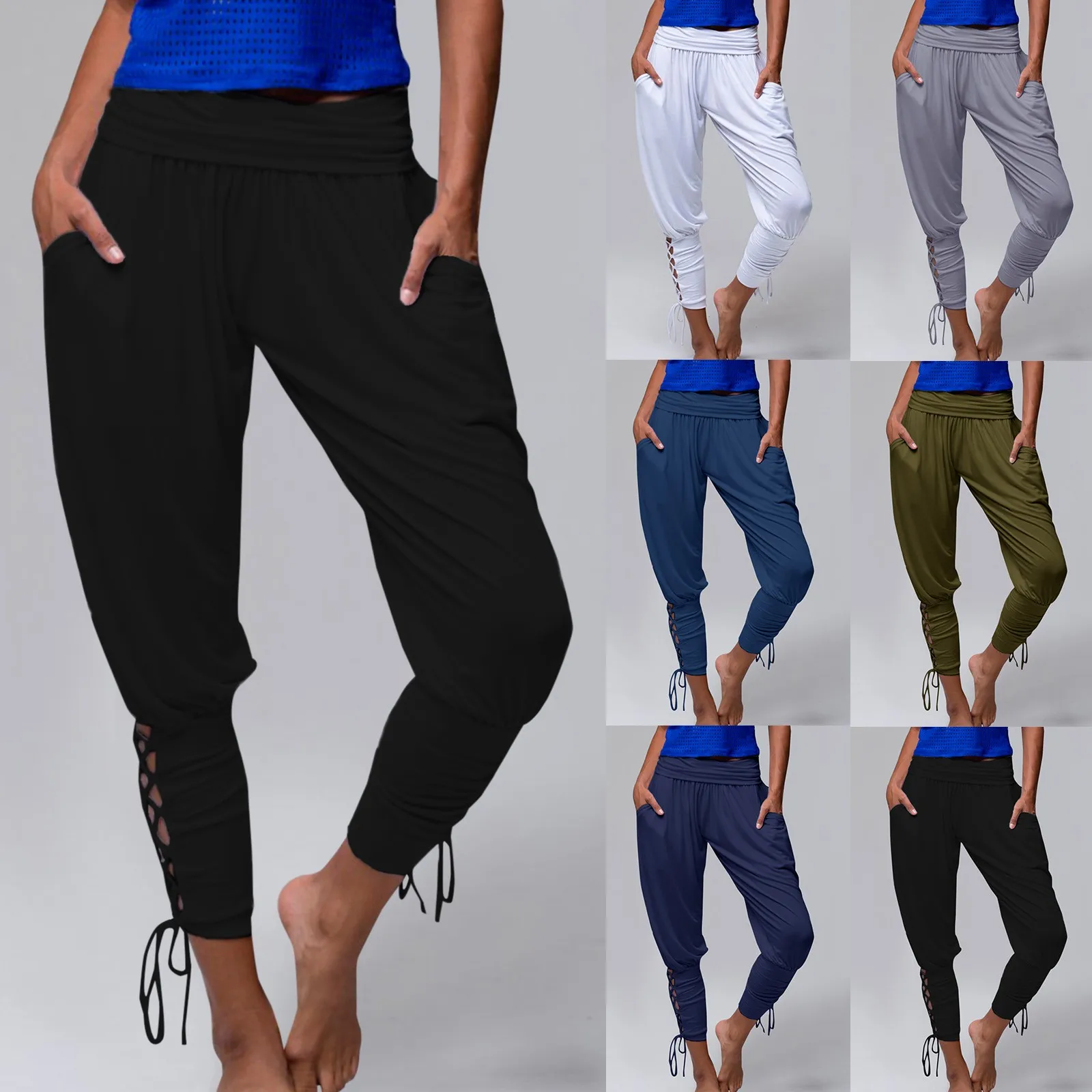 

Women Yoga Sportwear Lace Up Bandage Solid Casual Elastic Comfy Casual Pants Women Came Sweatpants for Women Womens Sweatpants