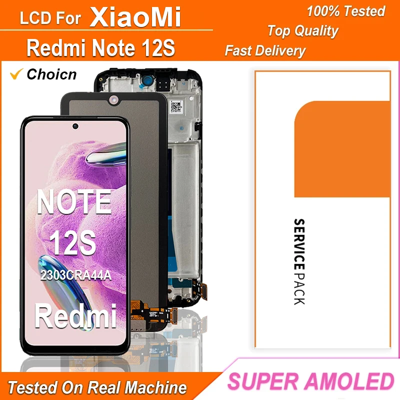 6.43\'\' Super AMOLED LCD For Xiaomi Redmi Note 12S LCD Touch Screen Digitizer Assembly For Redmi Note 12S LCD 2303CRA44A Display