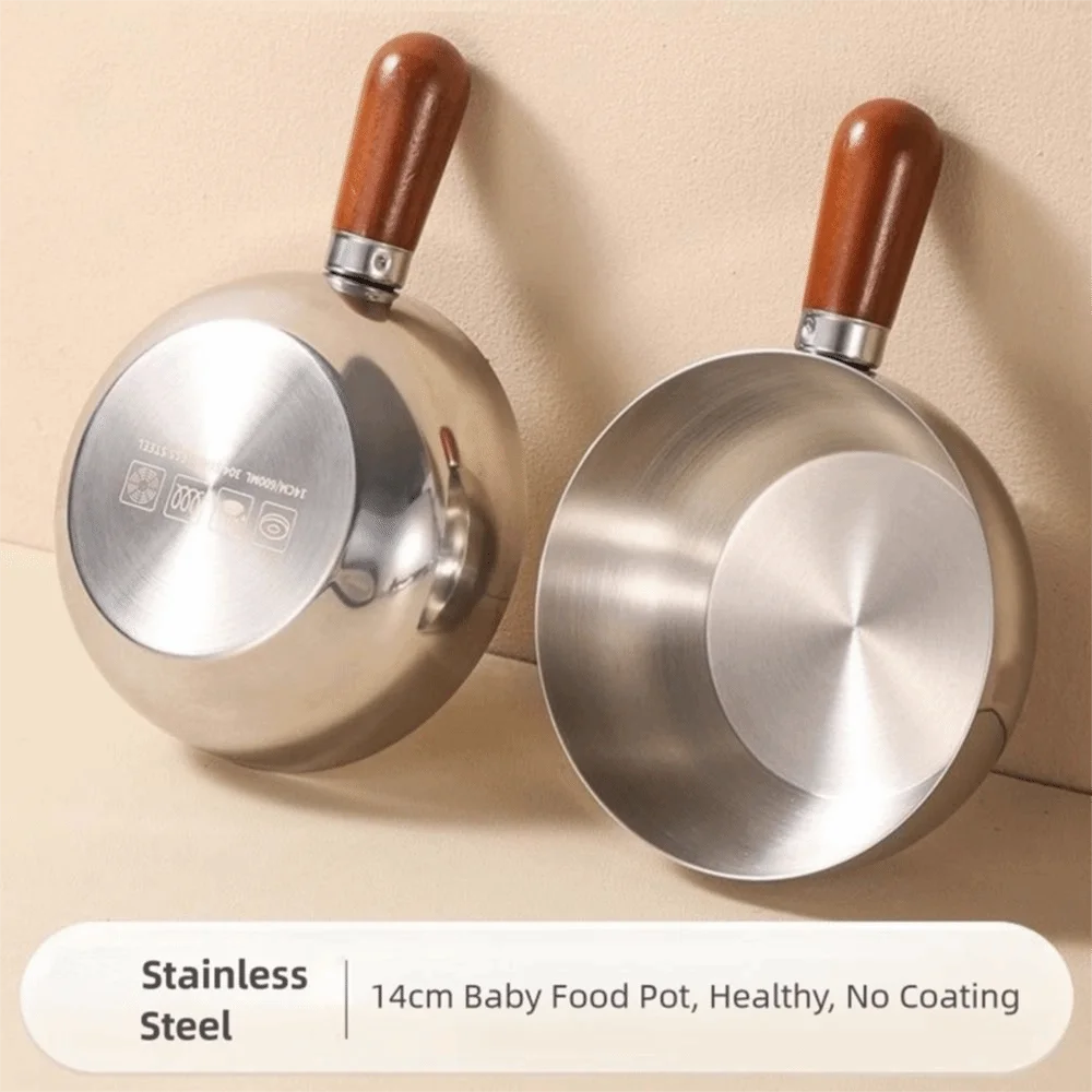 304 Stainless Steel Complementary Food Pot Silver Round Salad Bowl 0 Coating Removable Handle Bowl Small Cookware Housework