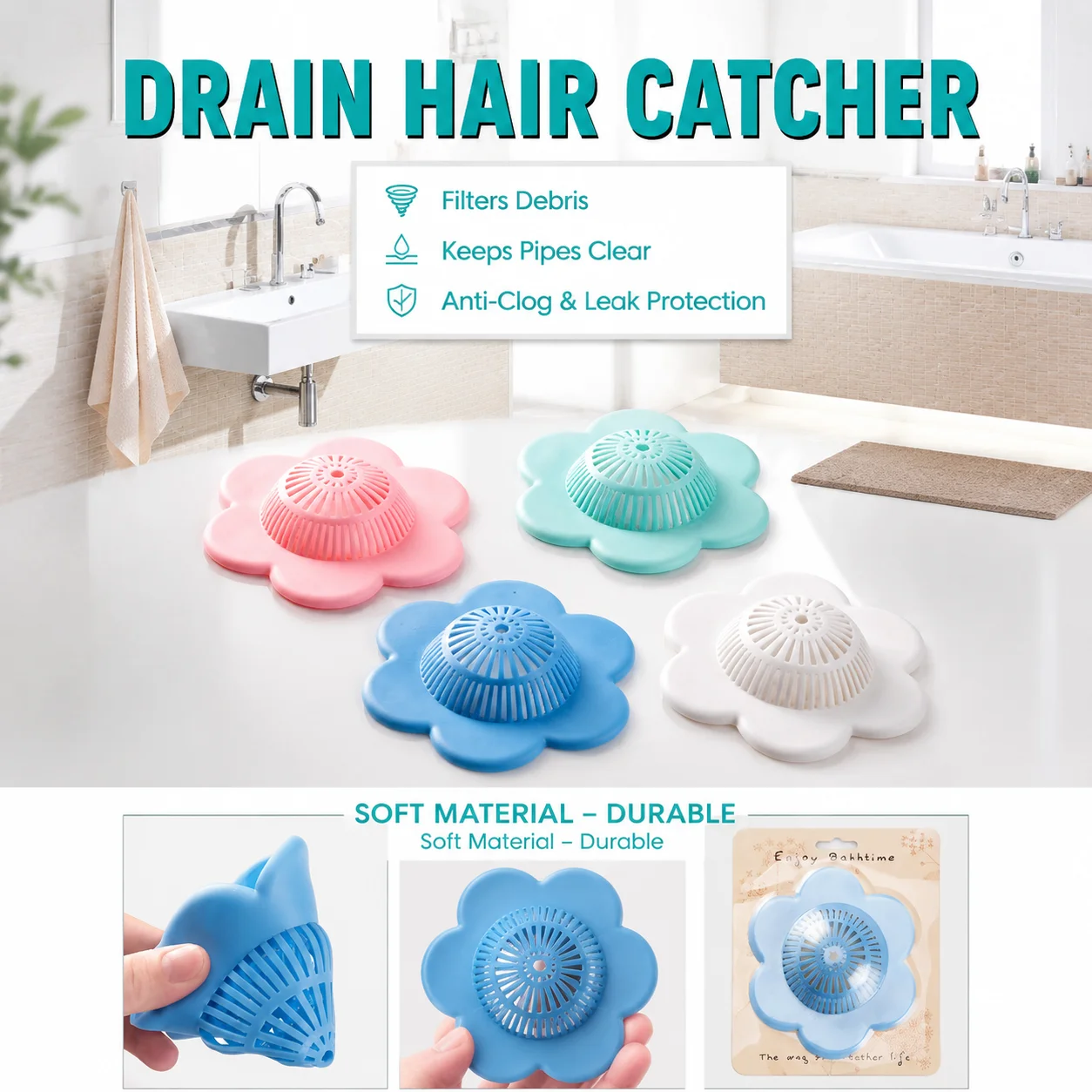 Kitchen Sink Strainer Drain Hair Catcher, Stainless Steel Suction Cup Filter Mesh Anti-Clog Cover for Bathroom Floor Drain