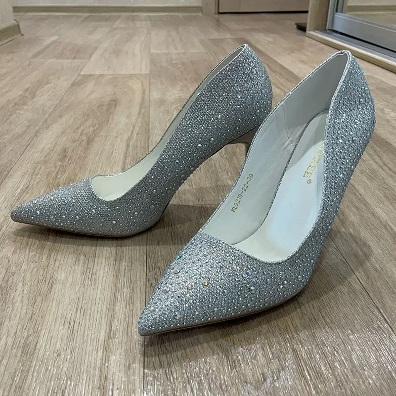 Women 10cm High Heels Stripper Bling Crystal Escarpins Pumps Lady Stiletto Wedding Bridal Fetish Rhinestone Gold Pink Prom Shoes