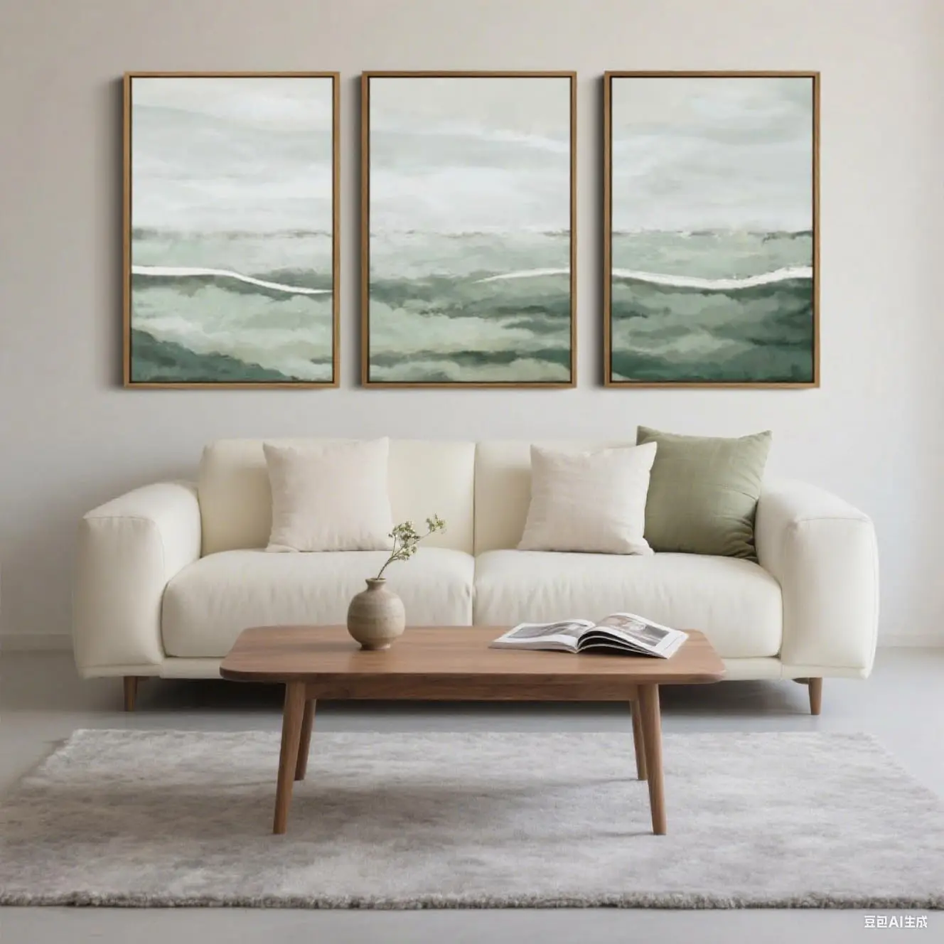 3PCS frameless decorative art print,3pcs/Set Canvas Sage Green Abstract Wall Decoration Fog Landscape Painting Art Printed Ma