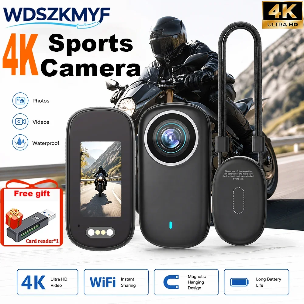 4K WiFi Mini Sports Camera IP65 Waterproof Portable Camcorder Wireless Body Vlog Camera for Motorcycle Cycling Outdoor Recording