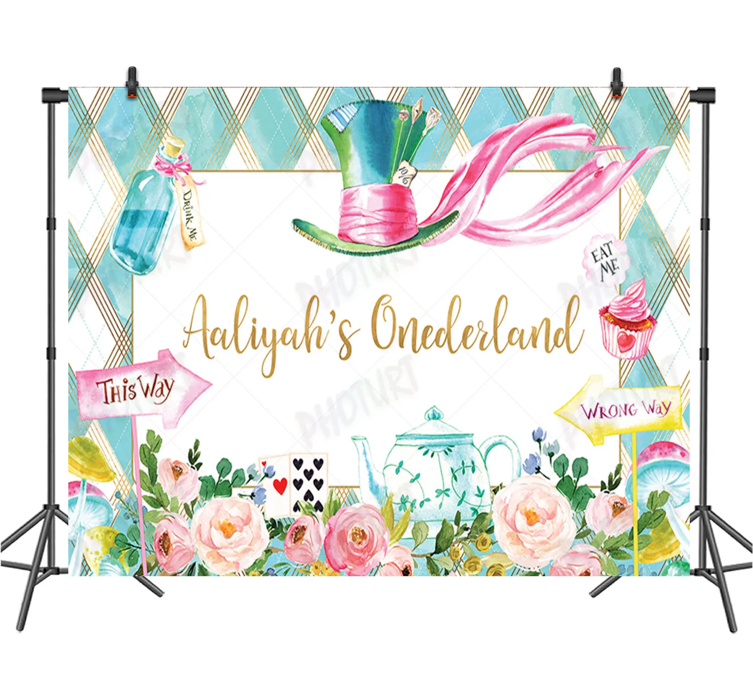 Disney Alice in Wonderland Photography Backdrop Girls 1st Birthday Background Onederland Polyester Vinyl Photo Banner Props