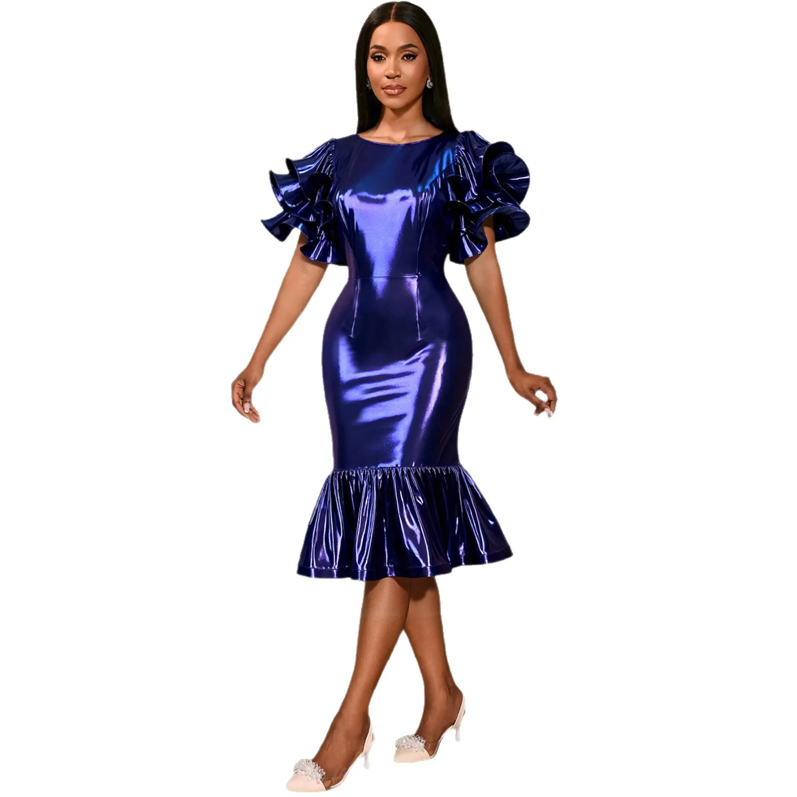 

Elegant Dashiki African Dresses for Women Autumn Fashion African High Waist Short Sleeve Polyester Party Evening Bodycon Dresses