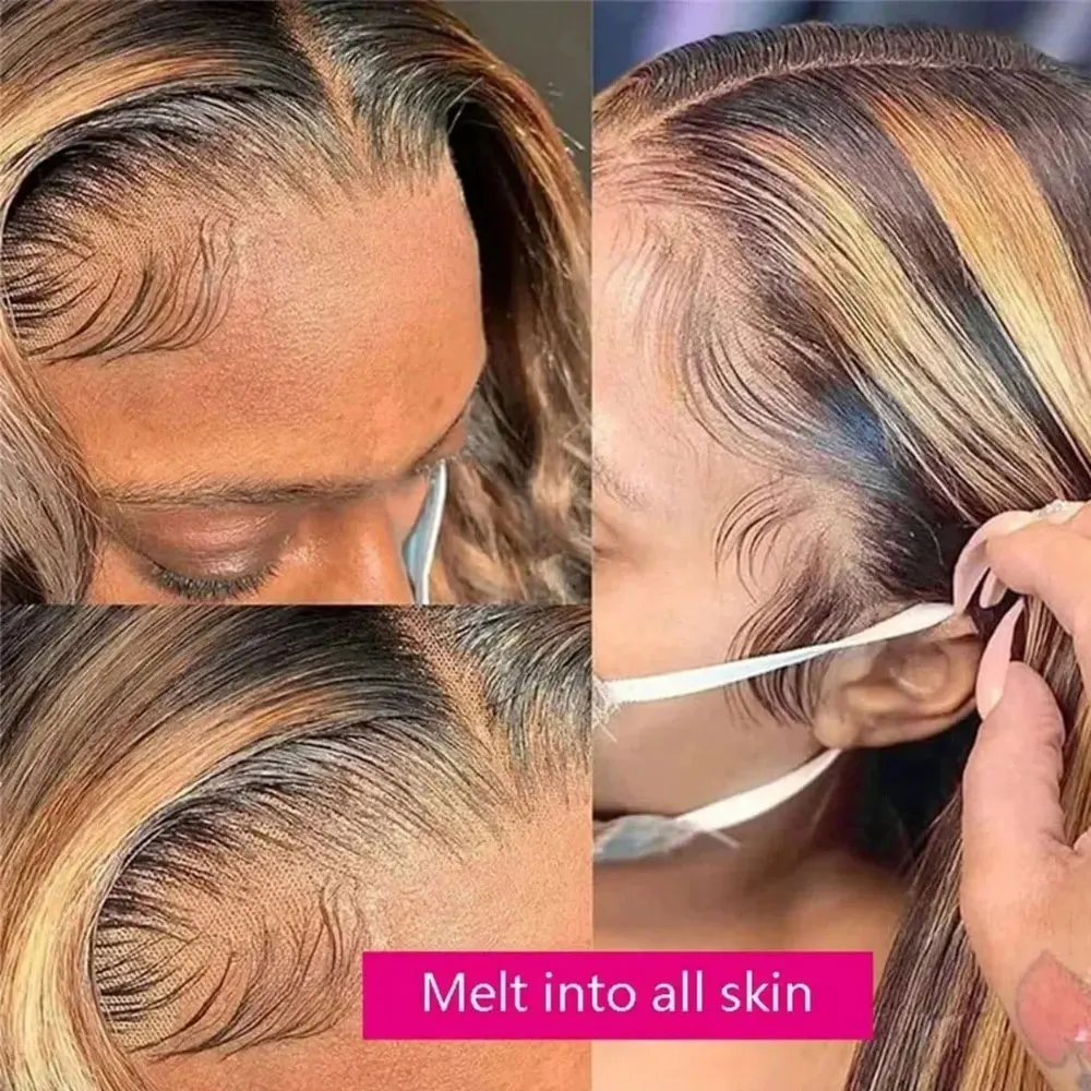 P4 27 Highlight 13x4 13x6 HD Transparente, volle Frontal-Lace-Perücke, lange, glatte Echthaarperücke, Lace-Front-Perücke für Damen, 40-46 Zoll – Detail 7