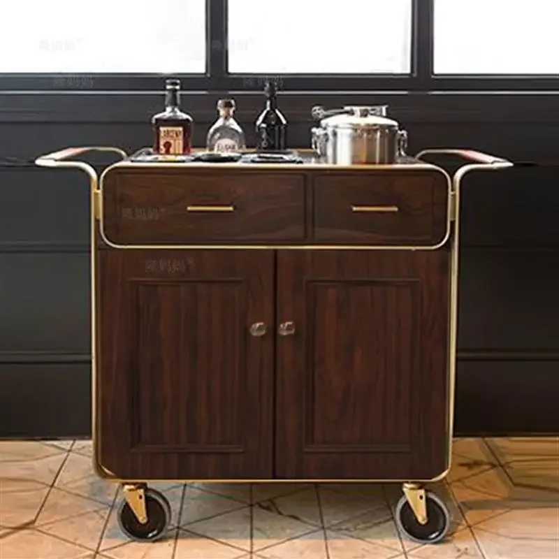 سيارة طعام ذهبية للفيلا، قطار طائرة فندقي حديث راقي على درج خبز تقديم الطعام من الخشب الصلب الصامت #6