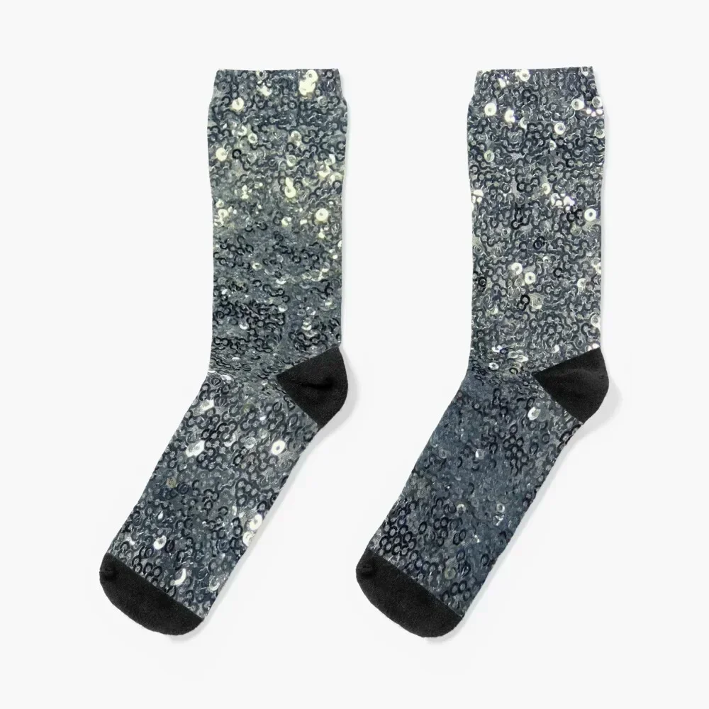 Black and Silver Glittery Sequin Print Socks floor winter thermal christmas stocking Ladies Socks Men's