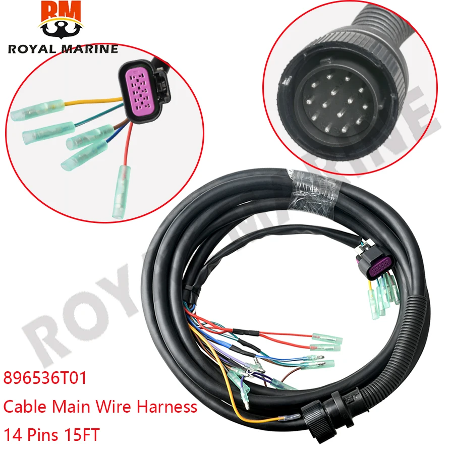 

Boat Engine Cable Main Wire Harness 896536T01 14 Pins 15FT for Mercury Outboard Motor 14P Remote Control Box parts