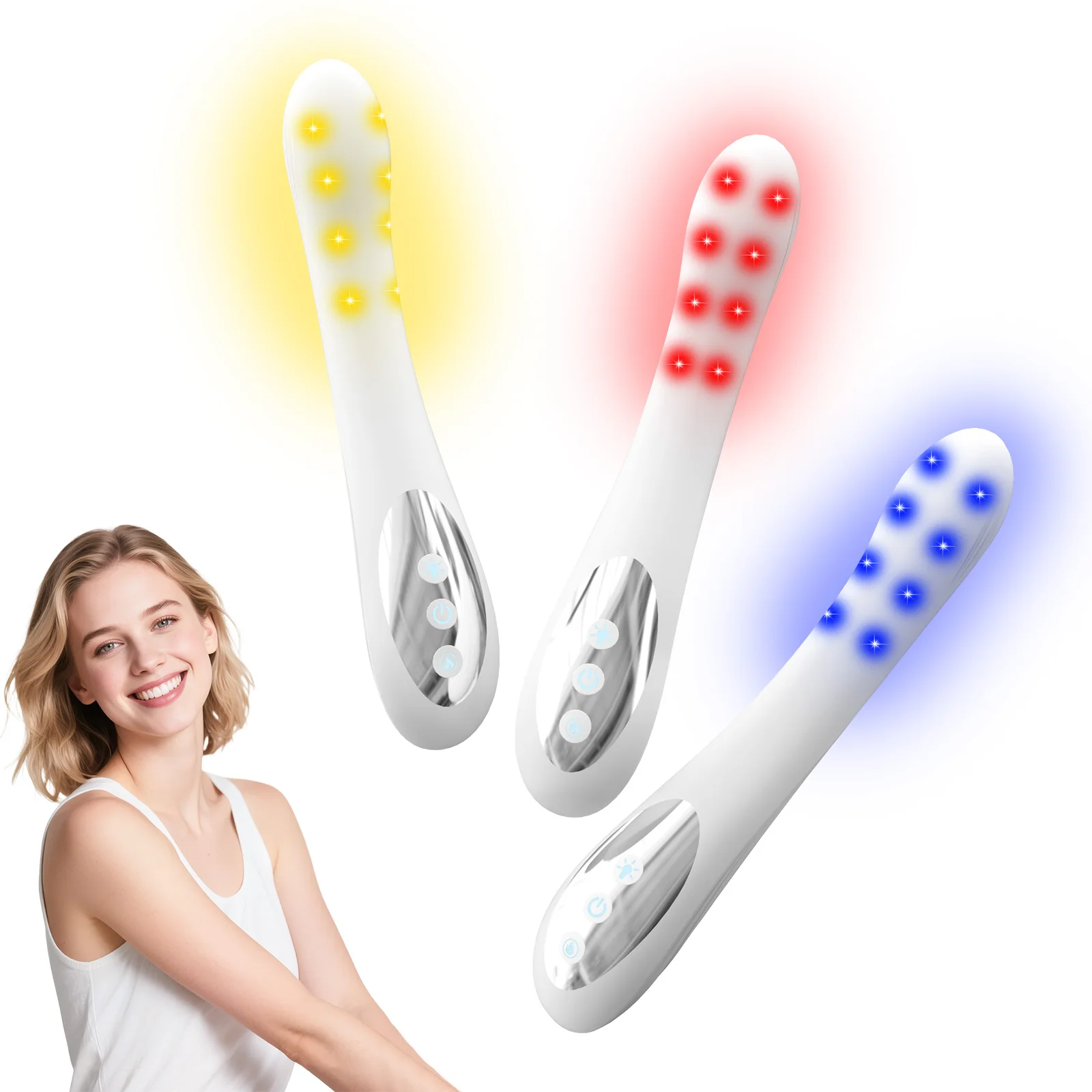 Vaginal Rejuvenation Wand Red&Yellow&Blue Light Therapy Device Female Personal Health Care Device with Heating Function&8 Mode