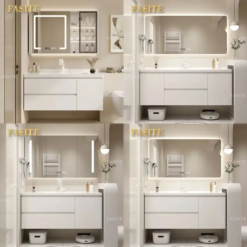 For Bathroom Ceramic Integrated Basin Vanity Cabinet Countertop Washbasin Combo Modern Simple Design Space Saving Storage