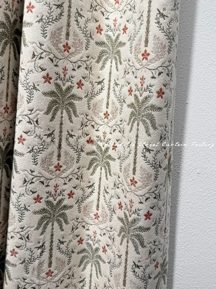 American Retro Palm Leaf Printed Striped Patchwork Curtains for Living Room Bedroom Partitions Screen Maintenance Customized
