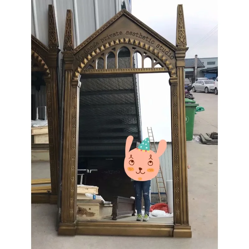 Neoclassical solid wood retro full-length mirror wedding shop studio engraved full-body mirror fitting mirror