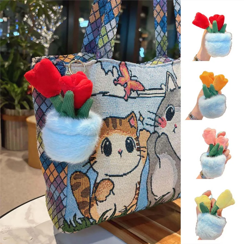 

Plush Tulip Flower Potted Plant Simulated Tulip Flower Keychain Simulated Bag Hanging Plush Flower Key Ring School Bag Decor