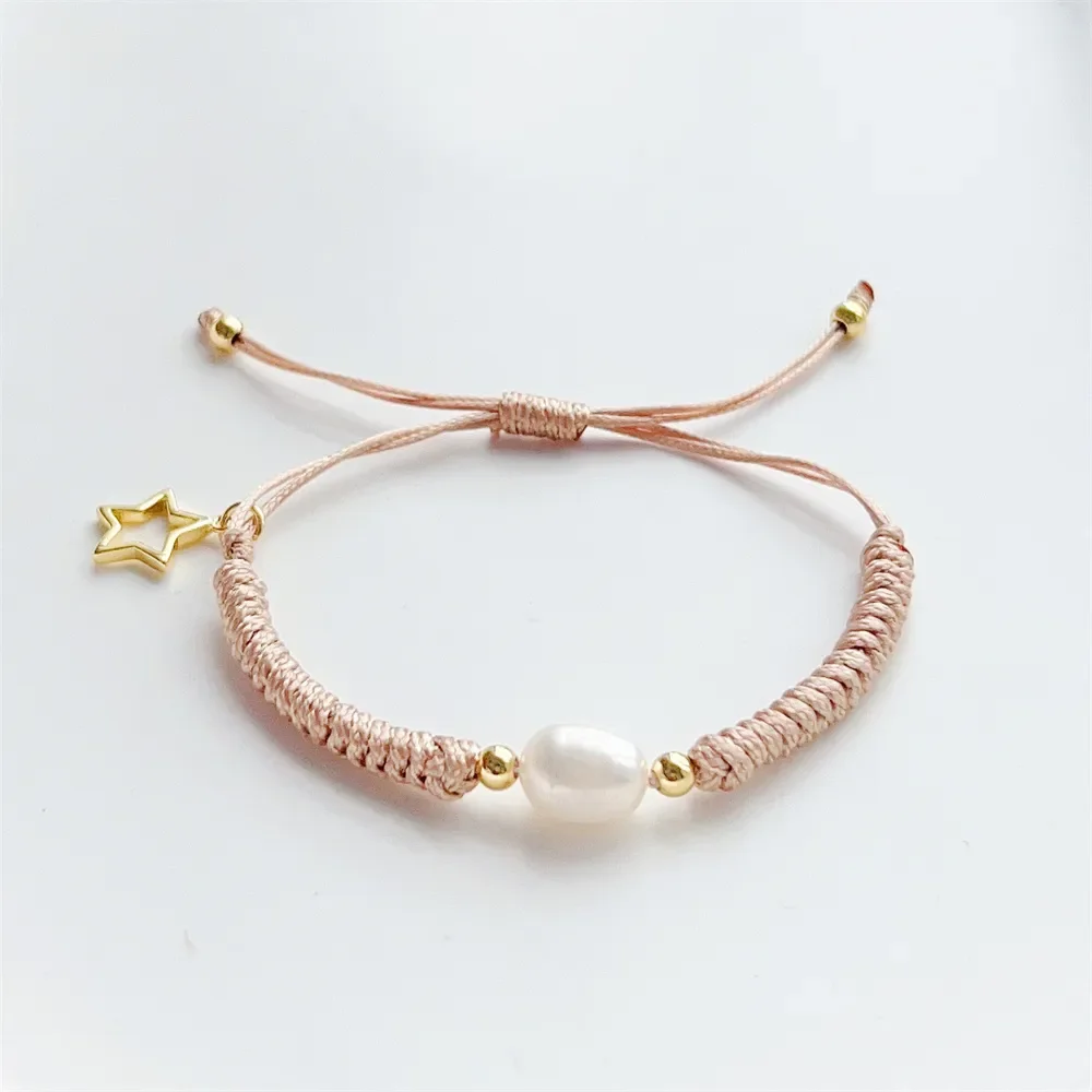 KKBEAD Handmade Woven Wax Thread Braided Bracelet for Women Gift Natural Pearl Pulseras Star Charm Bracelets Jewelry