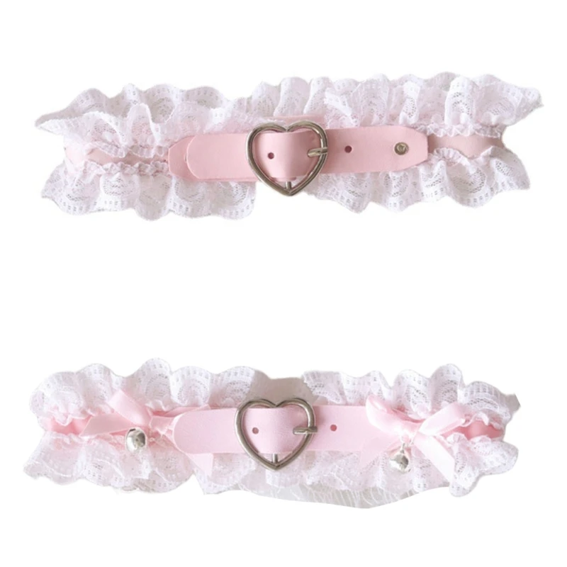 

Women Ruffled Bowknot-Bell Choker Necklace Pink Lace Choker Necklace-Lolita Heart Choker Harajuku Choker Collar Jewelry