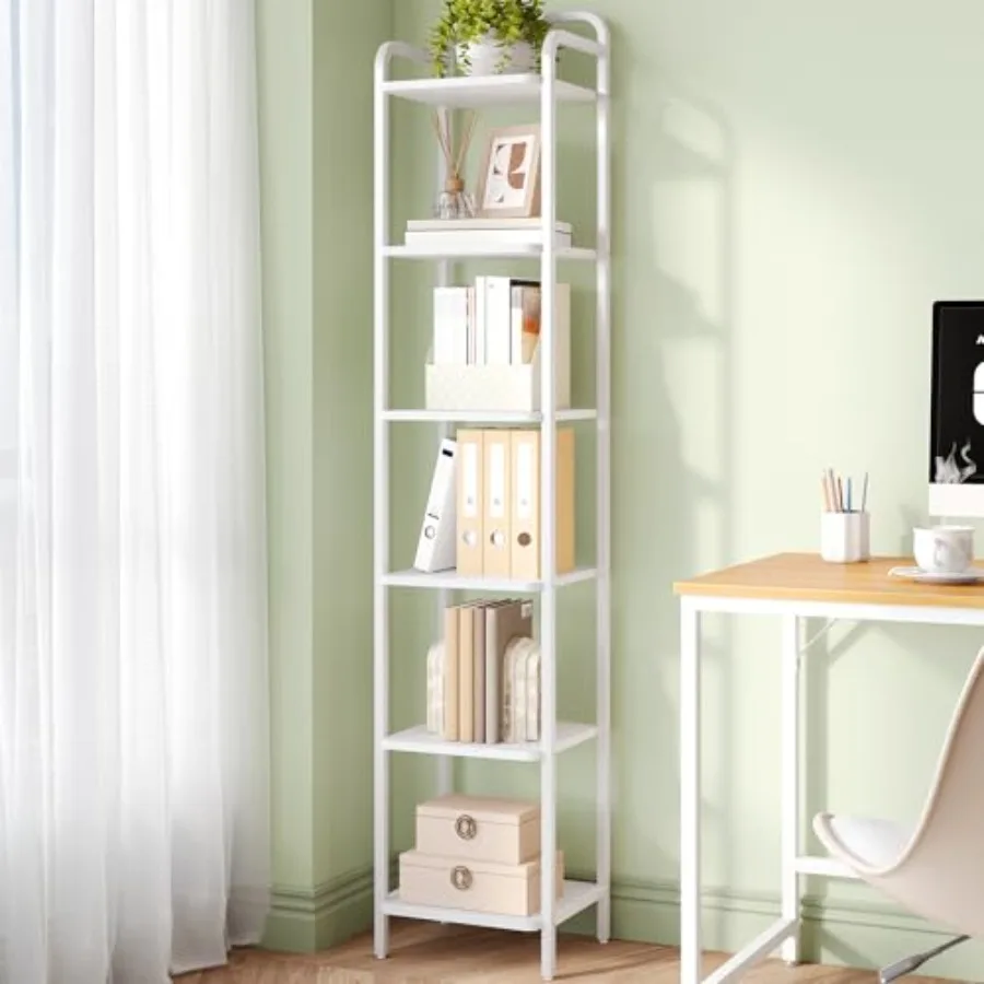 

Bookcase Bookshelf Narrow Book Shelf Industrial Corner Shelf Storage Organizer Slim Shelving Unit for Home Office Living Room B