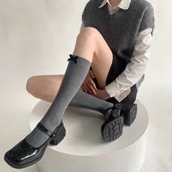 Women Stockings Velvet Bow Lolita Sweet Girls Kawaii Knee Socks College Style School Girls Black White Gray Long Socks Stockings