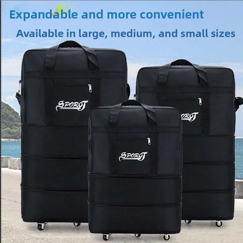 

Air Travel Canvas Bag Large Capacity Moving Suitcase Wheel Pulling Luggage Bag Carry-On Bag Oxford Cloth Sports Style for Youth