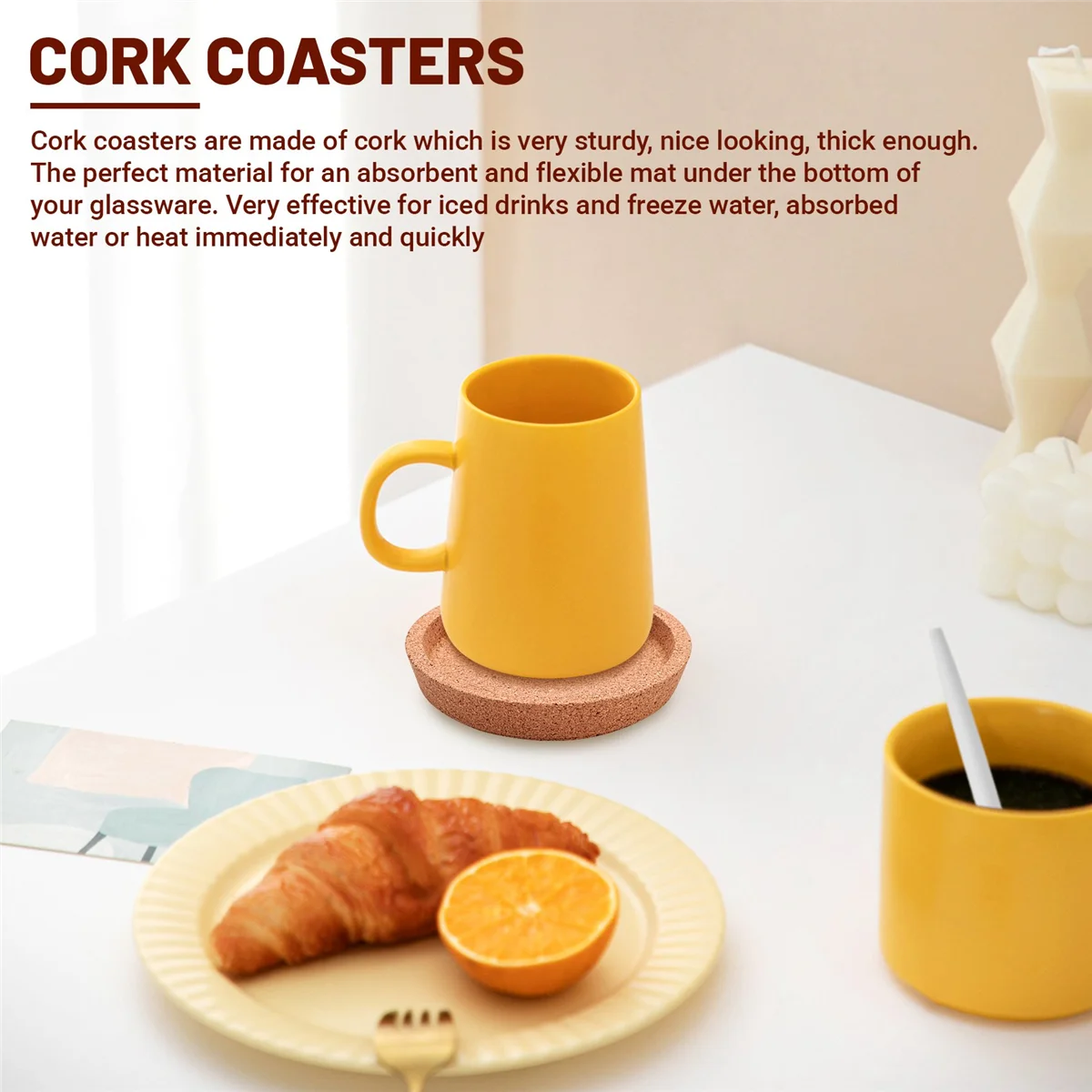 A56X 6 Pack Cork Coasters, 4 Inch Absorbent Heat Resistant Round Cork Coasters for Most Kind of Mugs in Office or Home