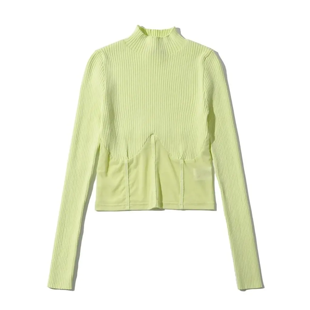 

Women's European American Style Solid Color Semi-High Collar Mesh Stitching Sweater Slimming Base Shirt Top for Early Autumn