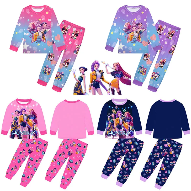 فيلم K البوب ل شيطان الصيادين Kawaii 2 قطعة منامة مجموعة فتاة تأثيري ملابس النوم أنيمي طويلة الأكمام السراويل العليا هالوين الاطفال الملابس #1