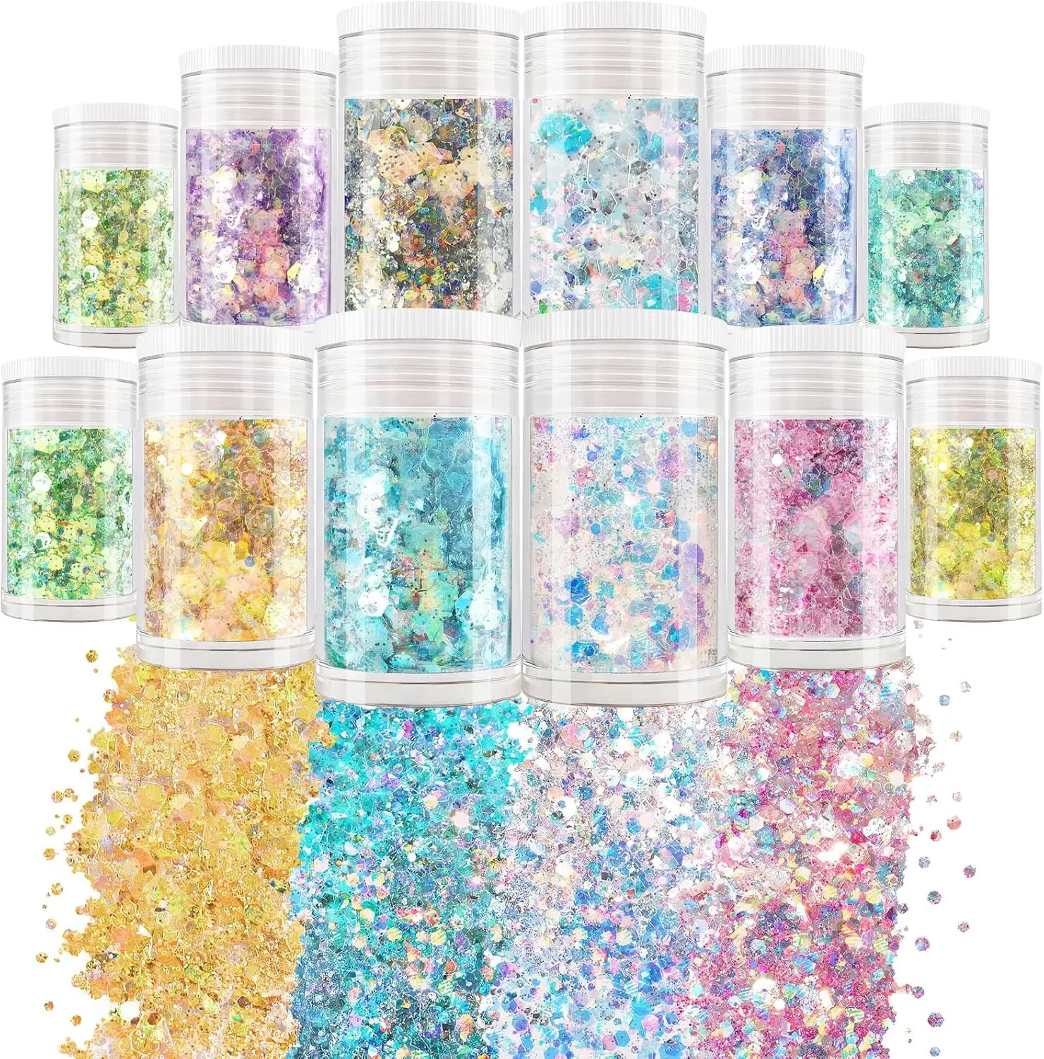 Opal Chunky Glitter – 12 verträumte Bernsteinfarben, je 5 ml – holografischer feiner Glitzermix, Nagelglitzer, schillernd und für DIY-Bastelarbeiten – Detail 1