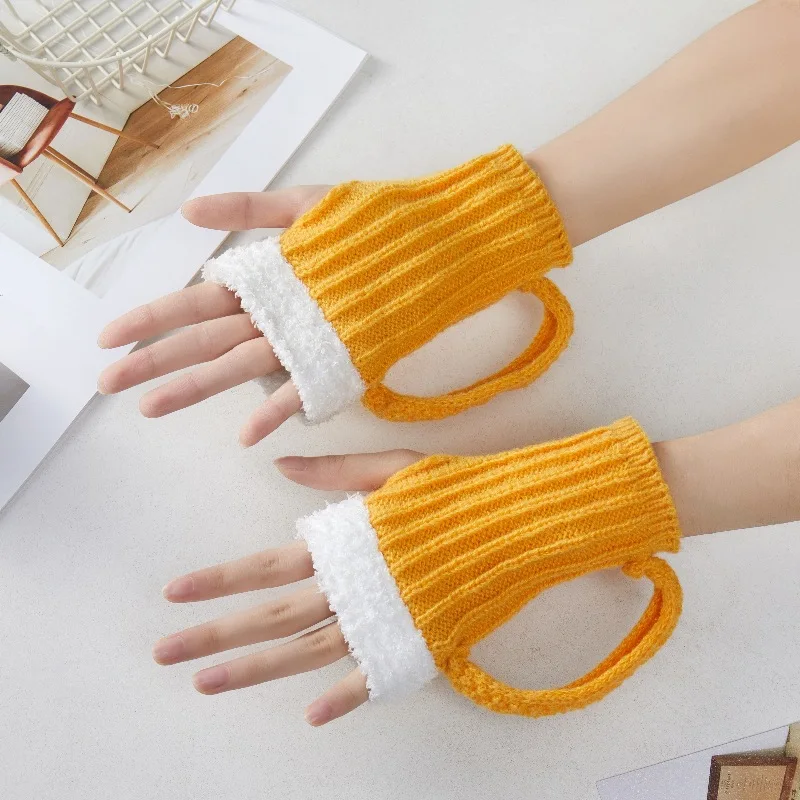 Knitted Gloves Beer Mug Men Women Autumn Winter Fingerless Unisex Gloves Bar Fleece Warm Festival Novelty Soft Party Gloves