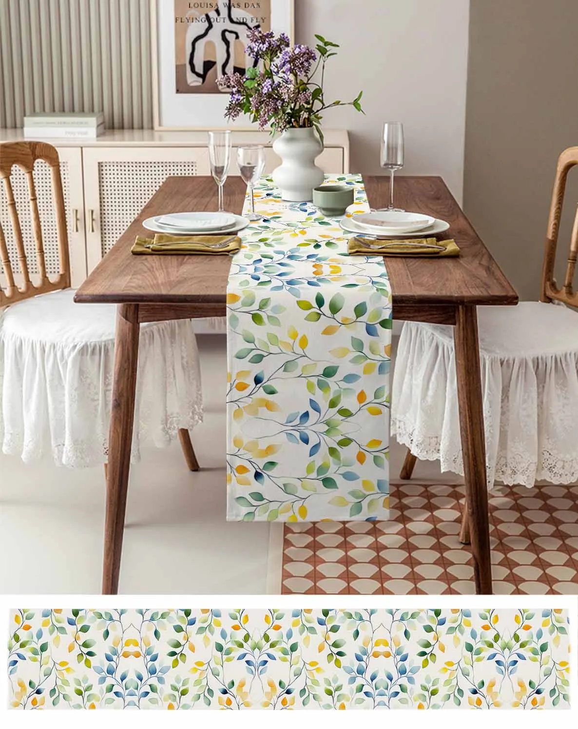 

Eucalyptus Leaf Branch Table Runner Wedding Party Champagne Dining Room Restaurant Home Tablecloth Runners