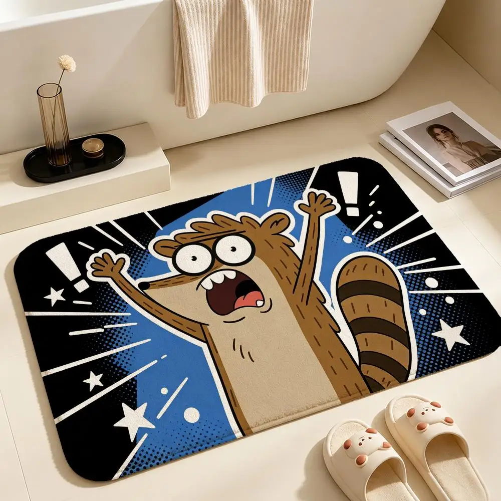 Animation-Rigby &MordecaiS Floor Mat Soft Non-Slip Bath Mat, Bedside Carpet, Absorbent Doormat for Home