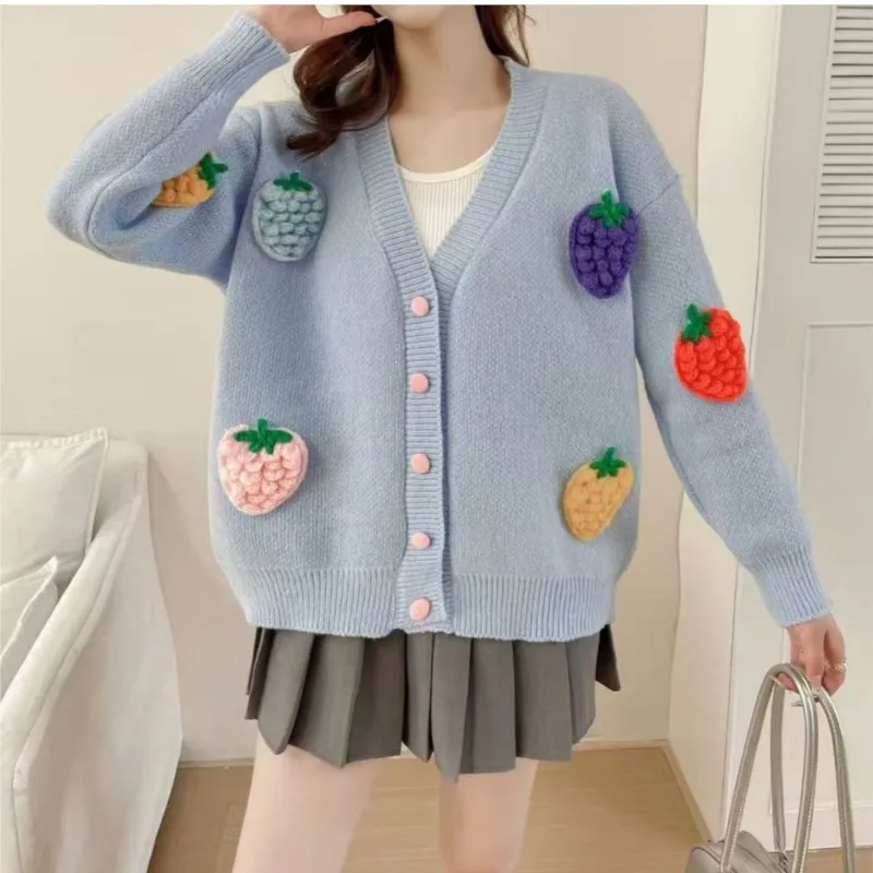 Autumn Winter Sweater New Fashion Hand Embroidered Cardigan Korean Design Heavy Industry Knitted Sweater Women's Coats Women