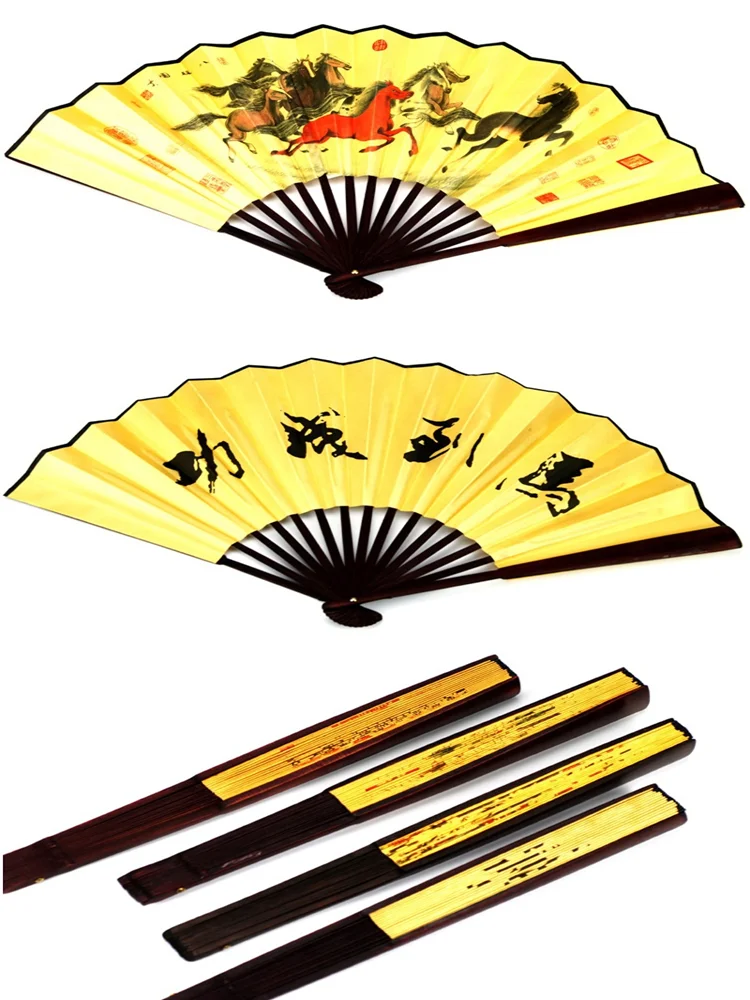 Handmade Chinese Silk Folding Fan with Bamboo Ribs.13-inch Vintage Style Hand Fan for Costume, Home Decor & Cultural Gift