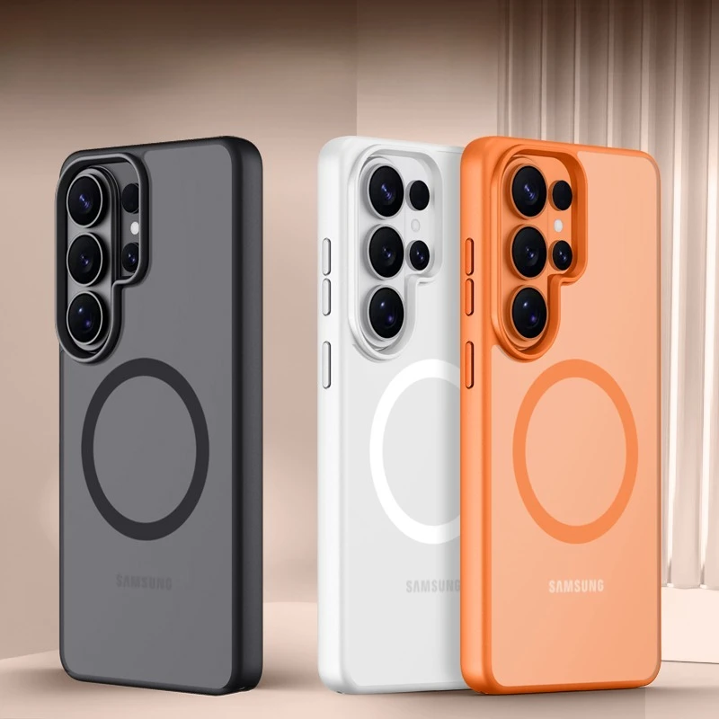 For Samsung Galaxy S26 Ultra , S26 Plus Case ELVEV Magnetic Matte Hard PC Soft TPU Anti-fingerprint Phone Cover