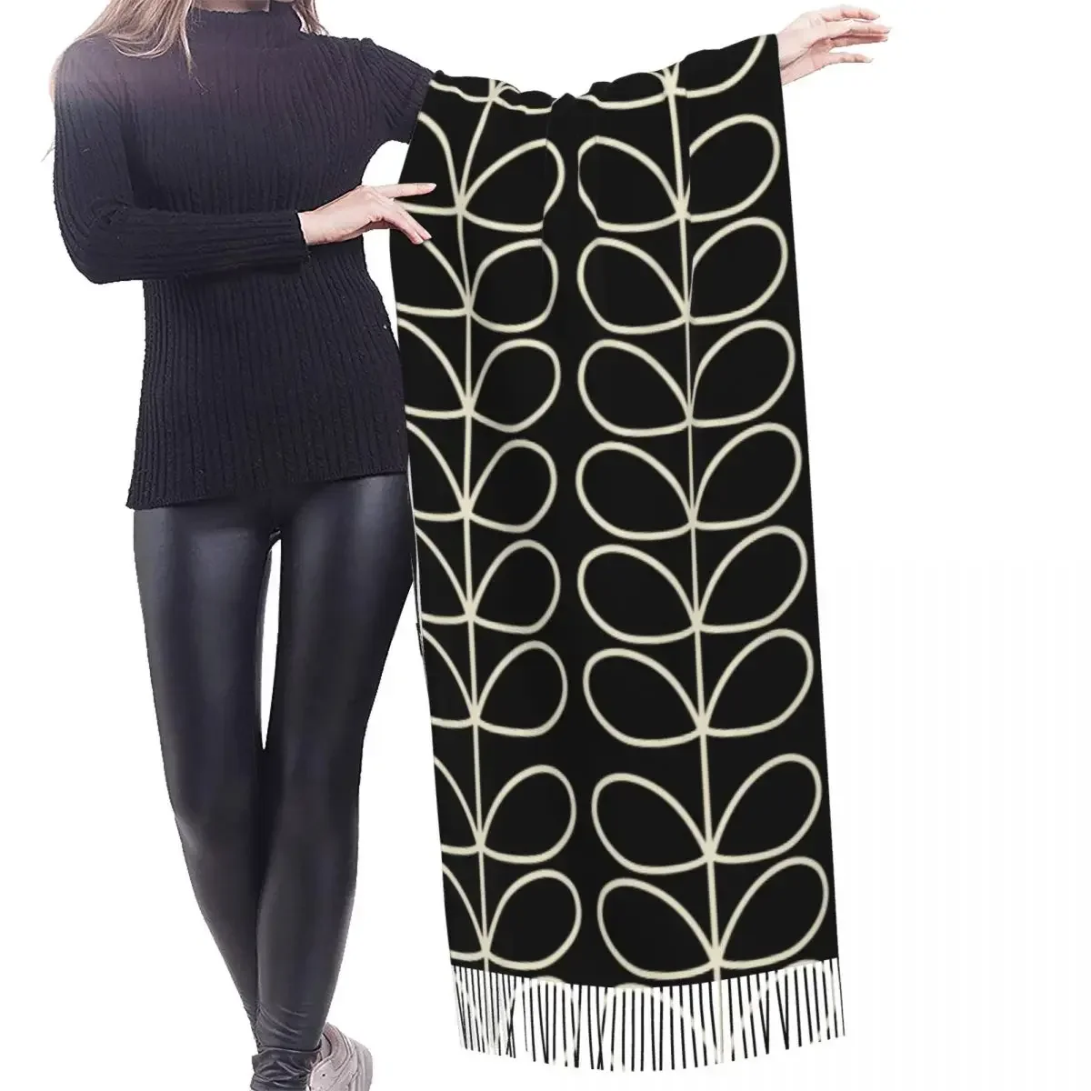 Lady Long Giant Linear Stem Print Fashion Versatile Female Scarves Women Winter Fall Thick Warm Tassel Shawl Wrap Scarf