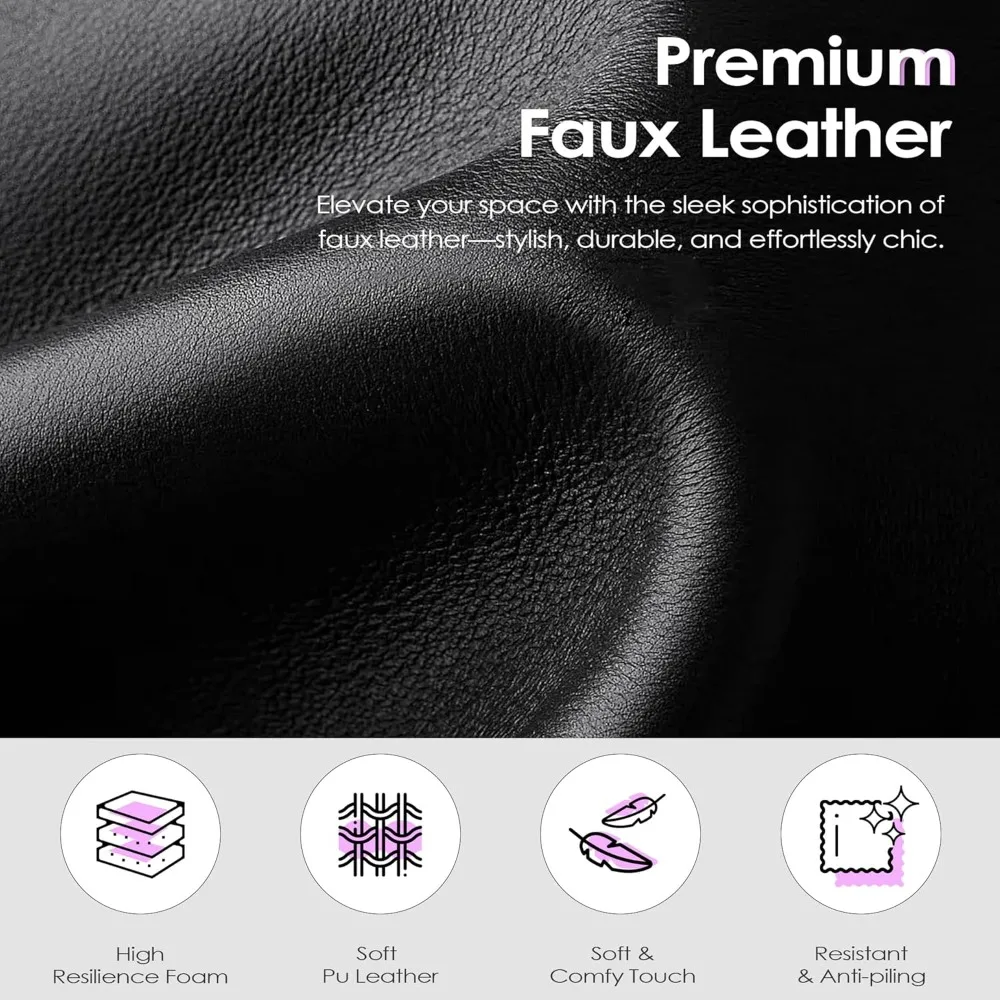 أرائك أريكة من الجلد الصناعي باللون الأسود مقاس 66 بوصة مع USB، طقم غرفة معيشة مكون من قطعتين، مقعد معنقدة حديث من منتصف القرن بمقعدين للمكتب الصغير #5