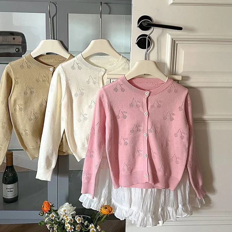 Mother & Kids In Stock 2026 New BP Autumn Kids Sets Girls Hollow Cherry Knitted Cardigan Children's Clothes Baby Boys Sweaters