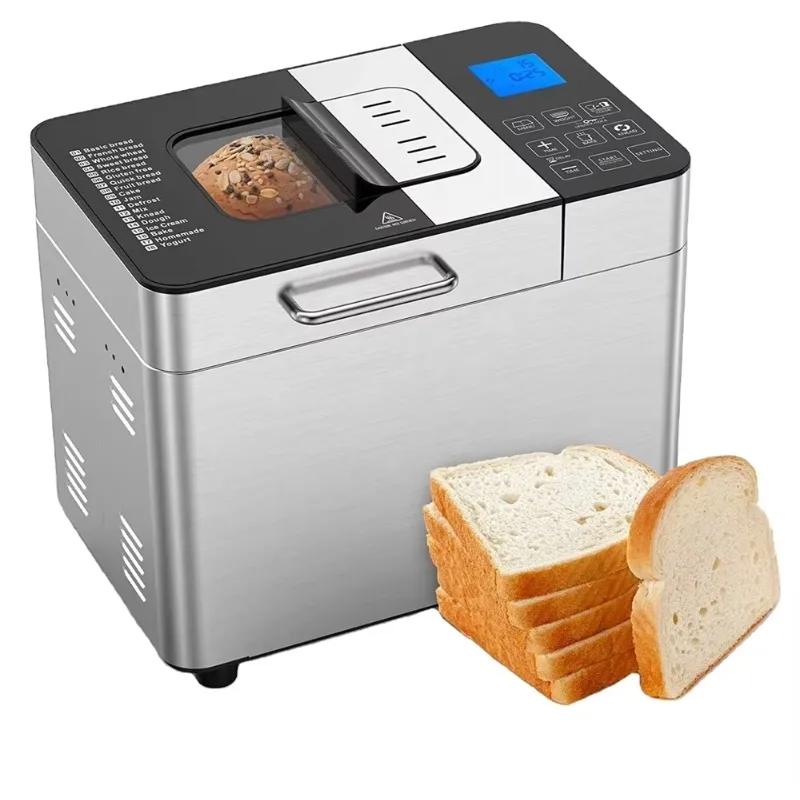 ماكينة صنع الخبز المنزلية الكهربائية من الفولاذ المقاوم للصدأ مع موزع فواكه وجوز أوتوماتيكي بسعة أقصى 2 رطل #1