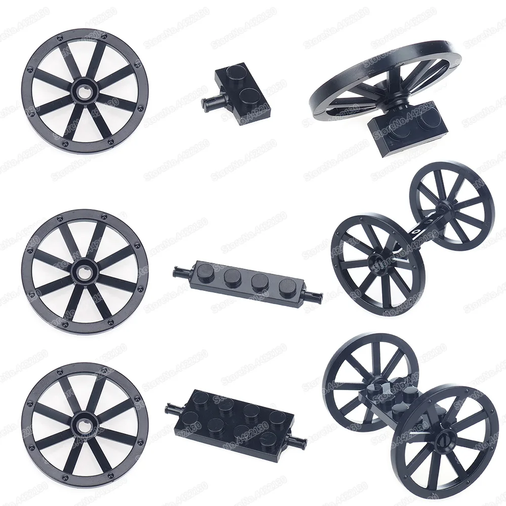 Carriage Wheel Shaft Plate Building Block Moc Ancient Figures Car Shelf Accessories 4489 Scenes Assembled Model Child Gifts Toys