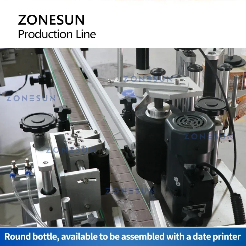 ZONESUN ZS-FAL180D6 línea de producción de escritorio completamente automática bomba magnética llenado de líquidos máquina taponadora etiquetadora de botellas redondas