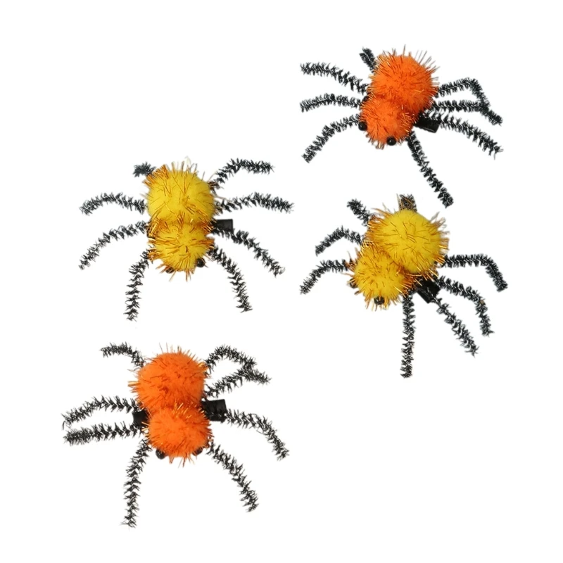 4PCS Halloween Spooky Spiders Hairclip Furry Hairpin Party Props Scary Headwear