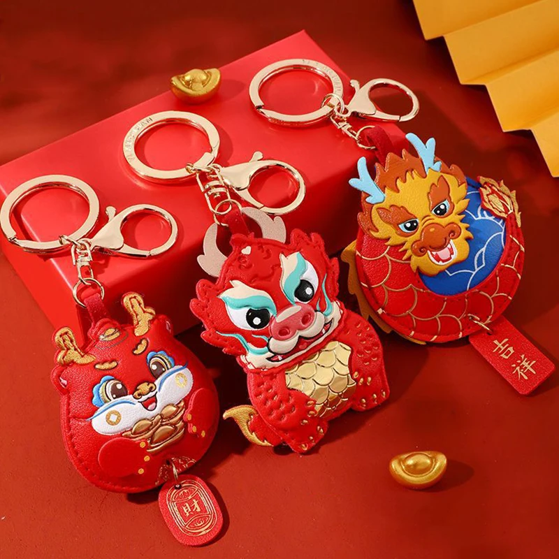 Cute Red Small Shenlong Festive Keychain Chinese Lunar Year Of The Dragon Keyring Handbang Car Hanging Accessories Lucky Gifts