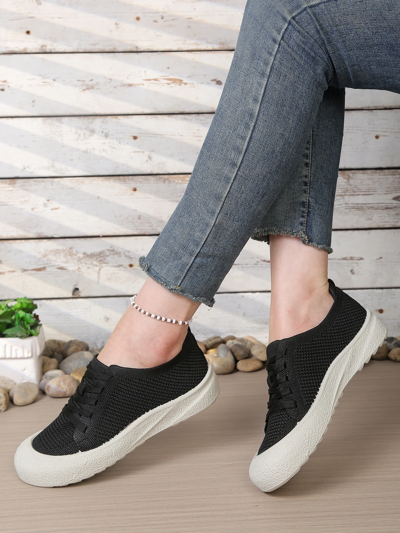 Leichte Mesh-Strick-Freizeitschuhe für Damen, atmungsaktive Slip-On-Sneaker mit weicher Sohle, bequemes Alltagsschuhwerk. – Detail 8