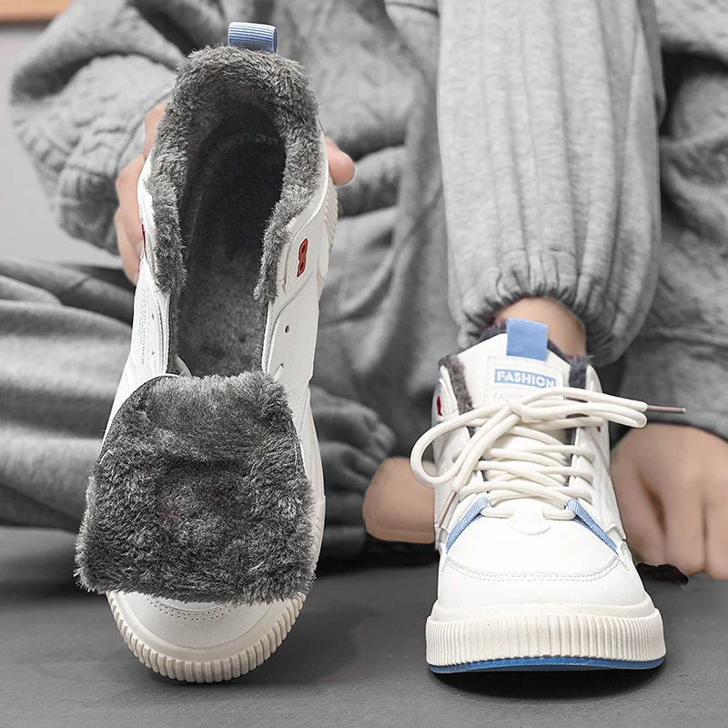 

Winter 2025 New style fleece and thickened warm high-top cotton shoes men's board shoes sporty and casual white trendy shoes