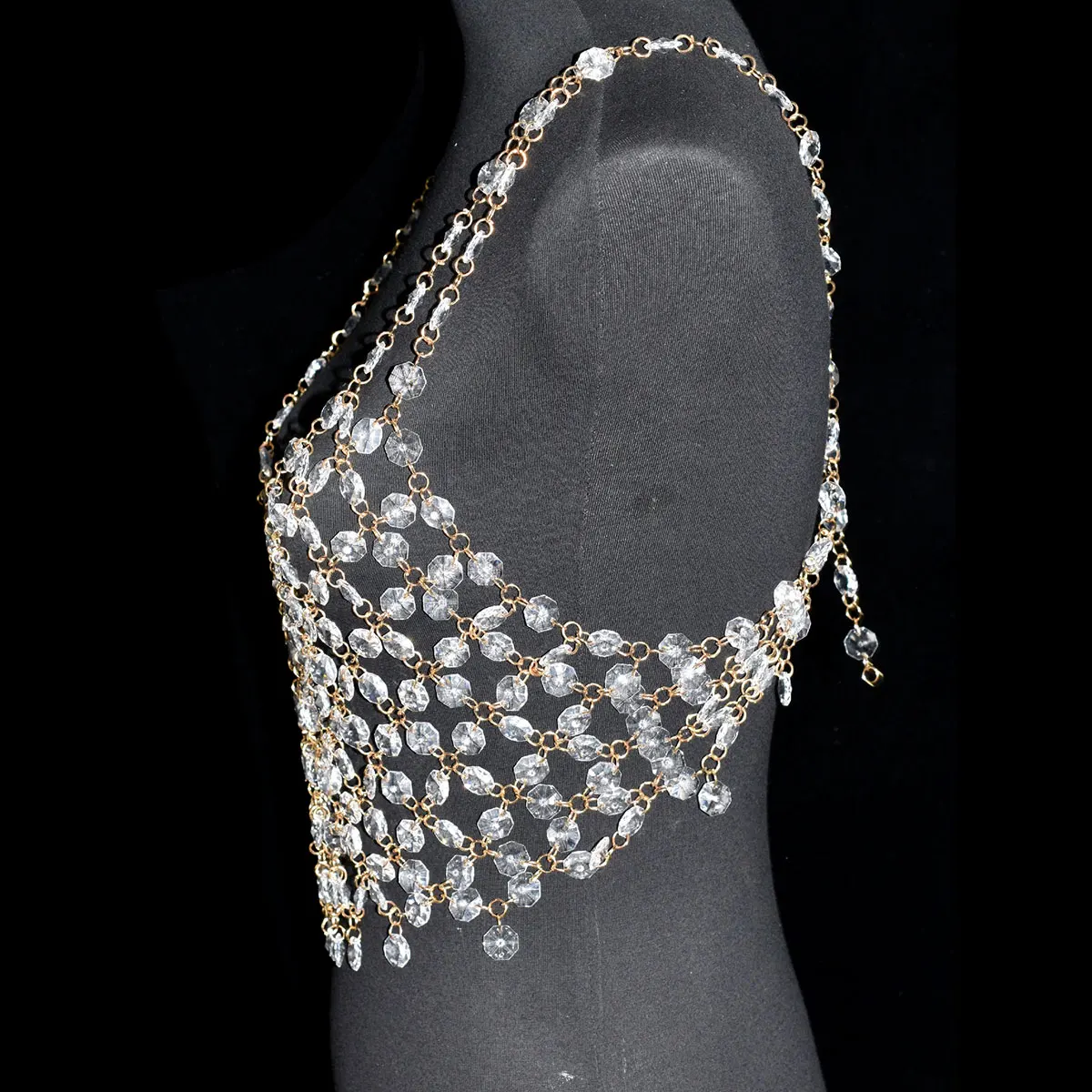 Stage Performance For Woman Sexy Body Jewelry Plastic Crystal Bikini Chest Chain Music Beach Party Clothing Accessories