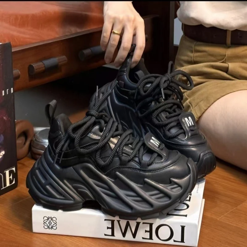Thick Sole Chunky Sneakers Fashion Non-slip Women Elevator Shoes Casual Breathable Platform Shoes Increase Height Dorky Dad Shoe image 5