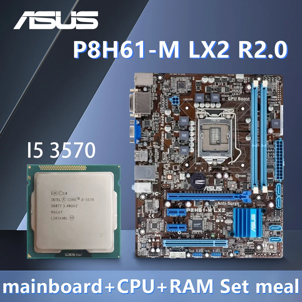 

ASUS P8H61-M LX2 R2.0 материнская плата + i5 3570 комплект Intel H61 LGA 1155 PCI-E 2,0 2 × DDR3 SATA II USB2.0 VGA Micro ATX.