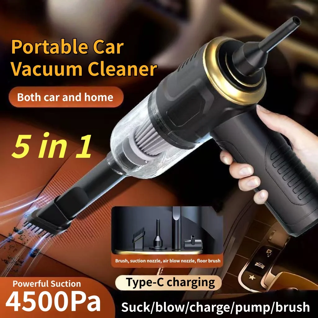 5-in-1 Portable Cordless Handheld Car Vacuum Cleaner Wet Dry High Power Rechargeable Home Cleaner with Strong Suction